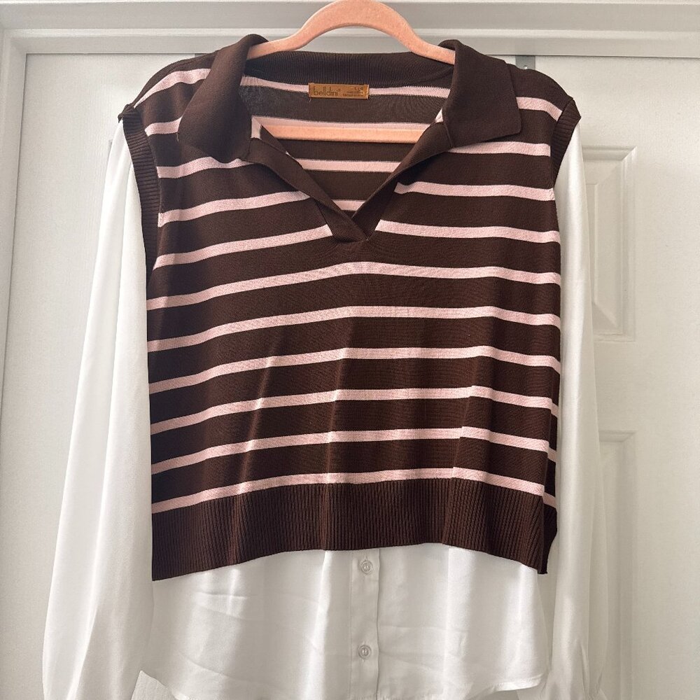 brown and pink women's shirt
